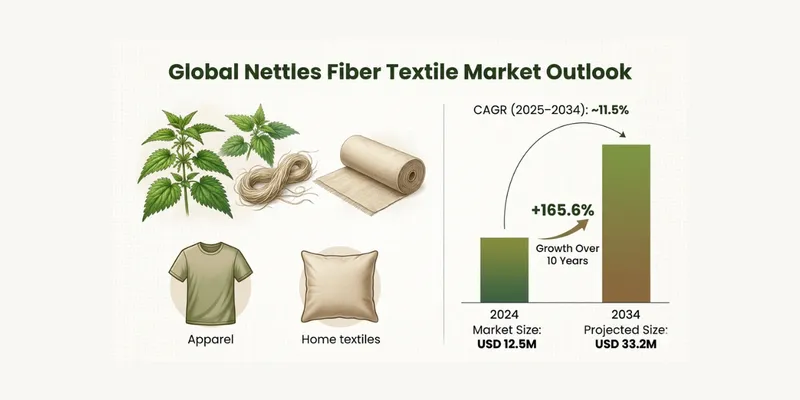 Global Nettles Fiber Textile Market to Surge from USD 12.5 M in 2024 to Over  USD 33.2 M by 2034  